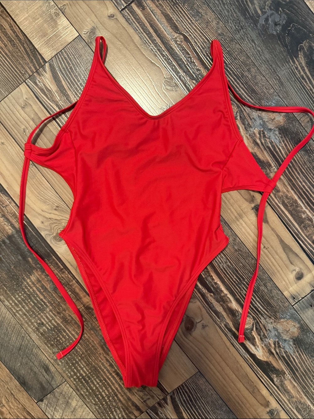 Red One-Piece Swimsuit - high thigh open back size xs